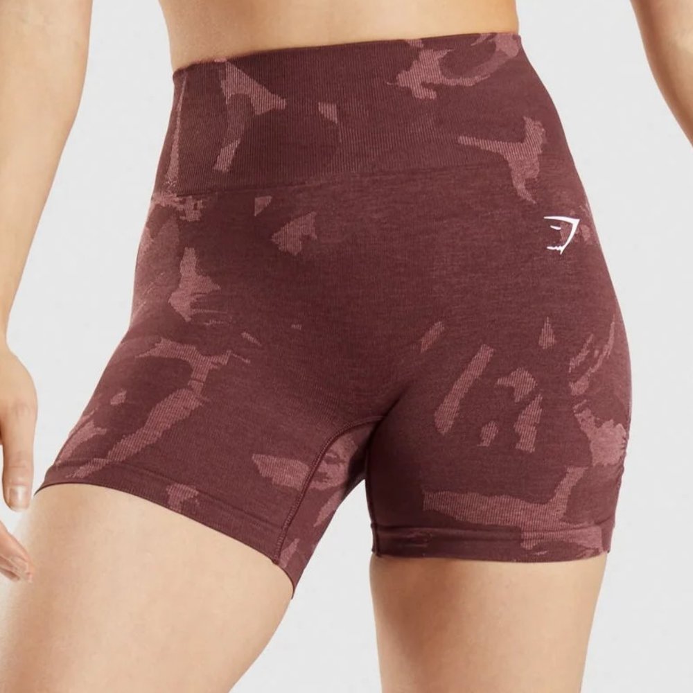 Gymshark Adapt Camo Seamless Shorts- Cherry Brown, Size Small